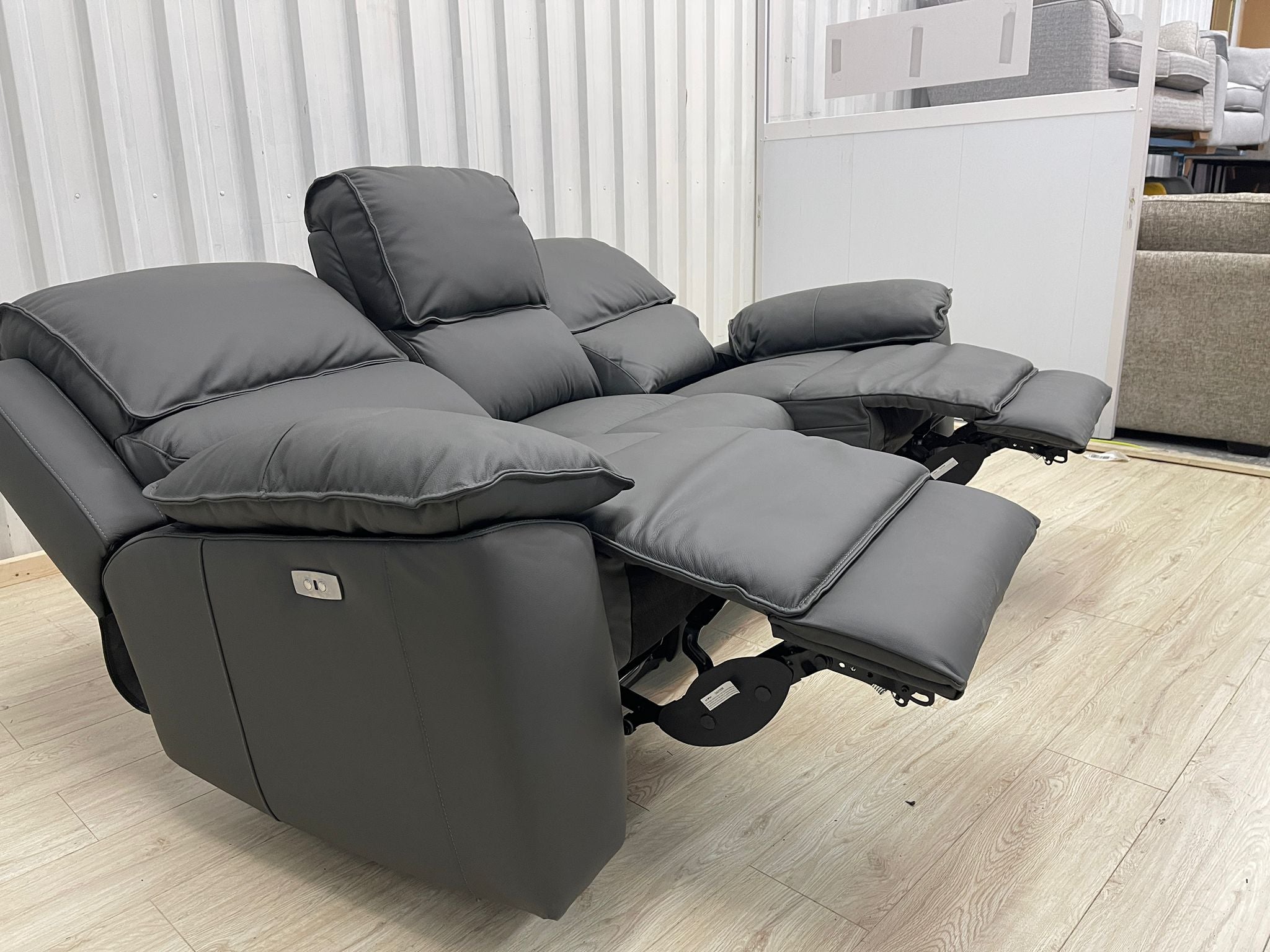 Oakfurnitureland Goodwood 3 Seater Electric Recliner in Dark Grey Leather