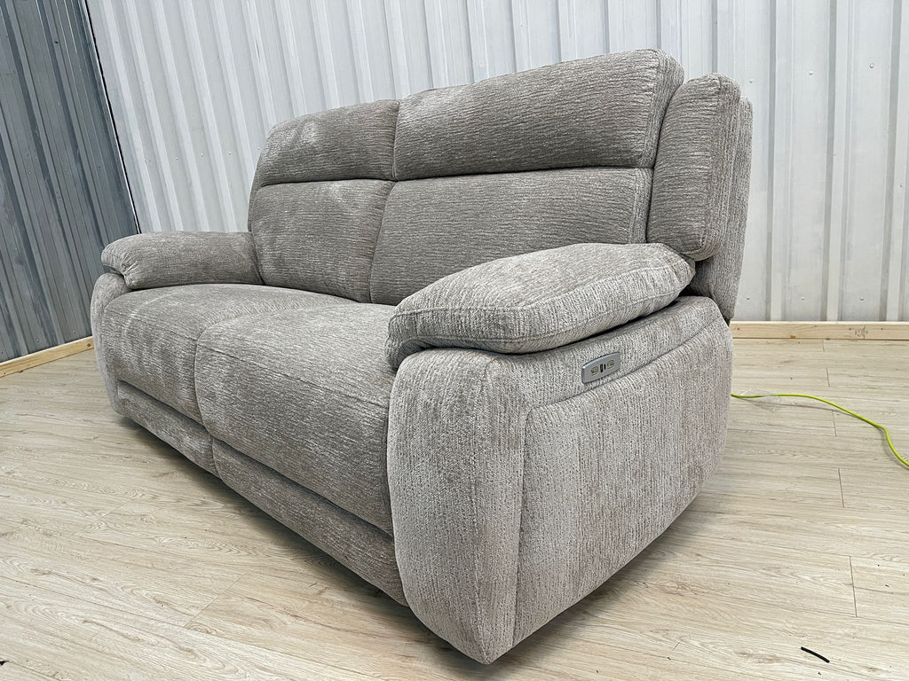 Oak furnitureland Emerson 3 Seater Electric Recliner in Natural Luxe Fabric