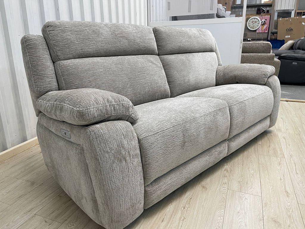 Oak furnitureland Emerson 3 Seater Electric Recliner in Natural Luxe Fabric