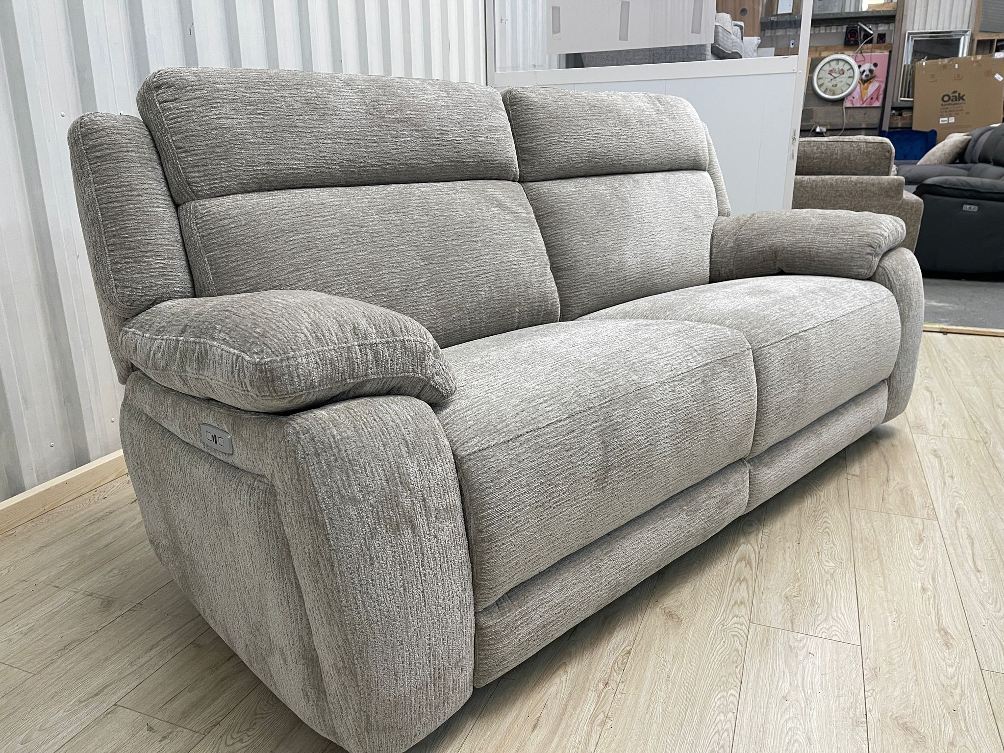 Oak furnitureland Emerson 3 Seater Electric Recliner in Natural Luxe Fabric