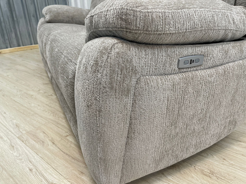 Oak furnitureland Emerson 3 Seater Electric Recliner in Natural Luxe Fabric