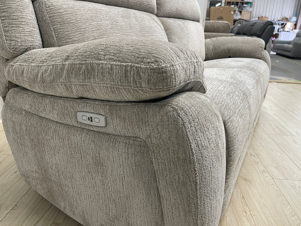 Oak furnitureland Emerson 3 Seater Electric Recliner in Natural Luxe Fabric