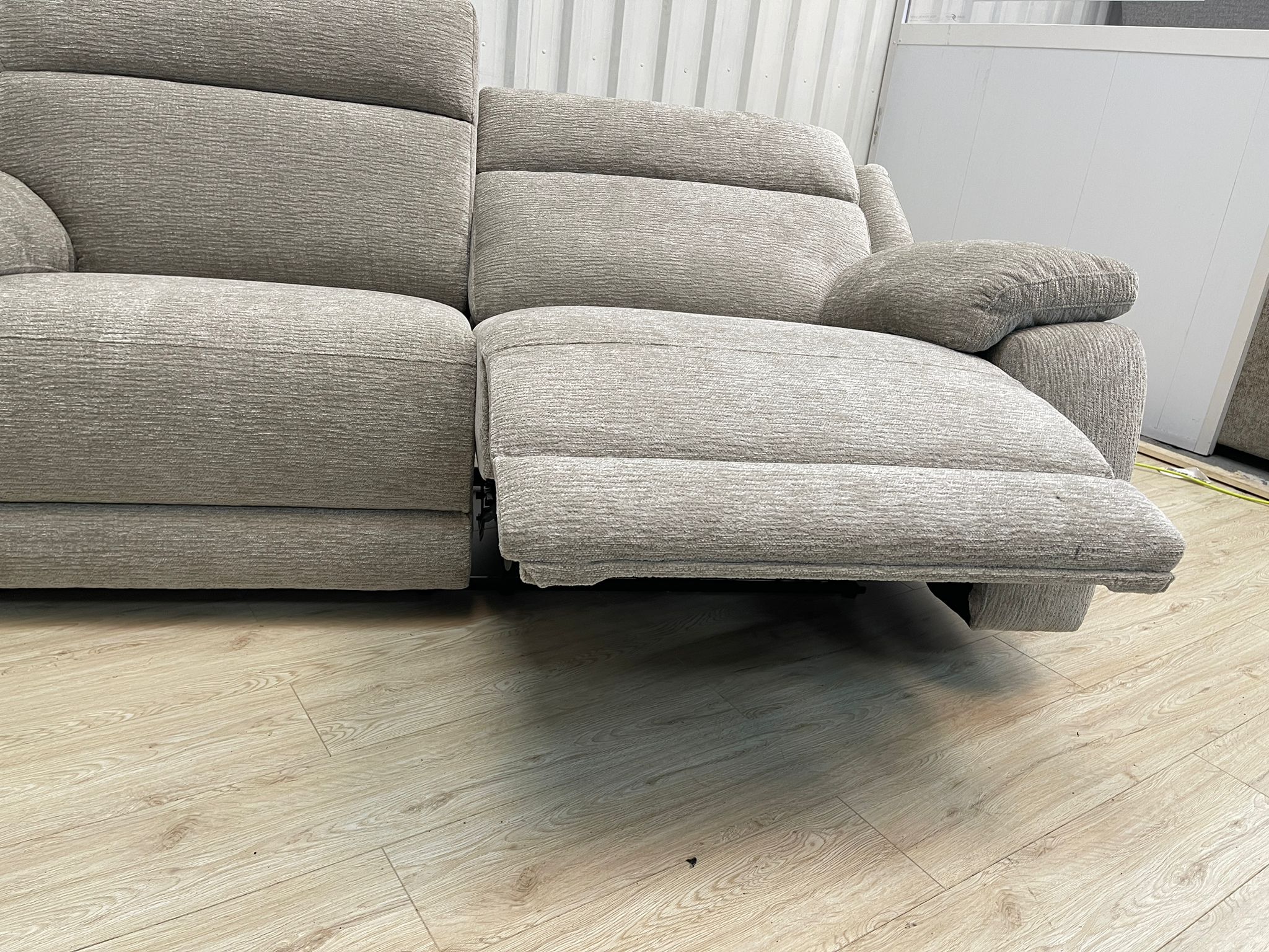 Oak furnitureland Emerson 3 Seater Electric Recliner in Natural Luxe Fabric