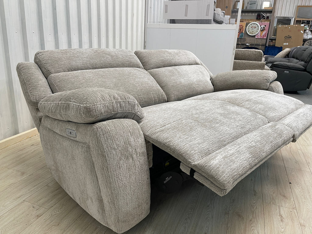 Oak furnitureland Emerson 3 Seater Electric Recliner in Natural Luxe Fabric