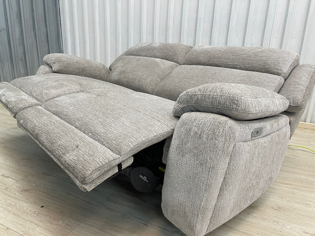 Oak furnitureland Emerson 3 Seater Electric Recliner in Natural Luxe Fabric