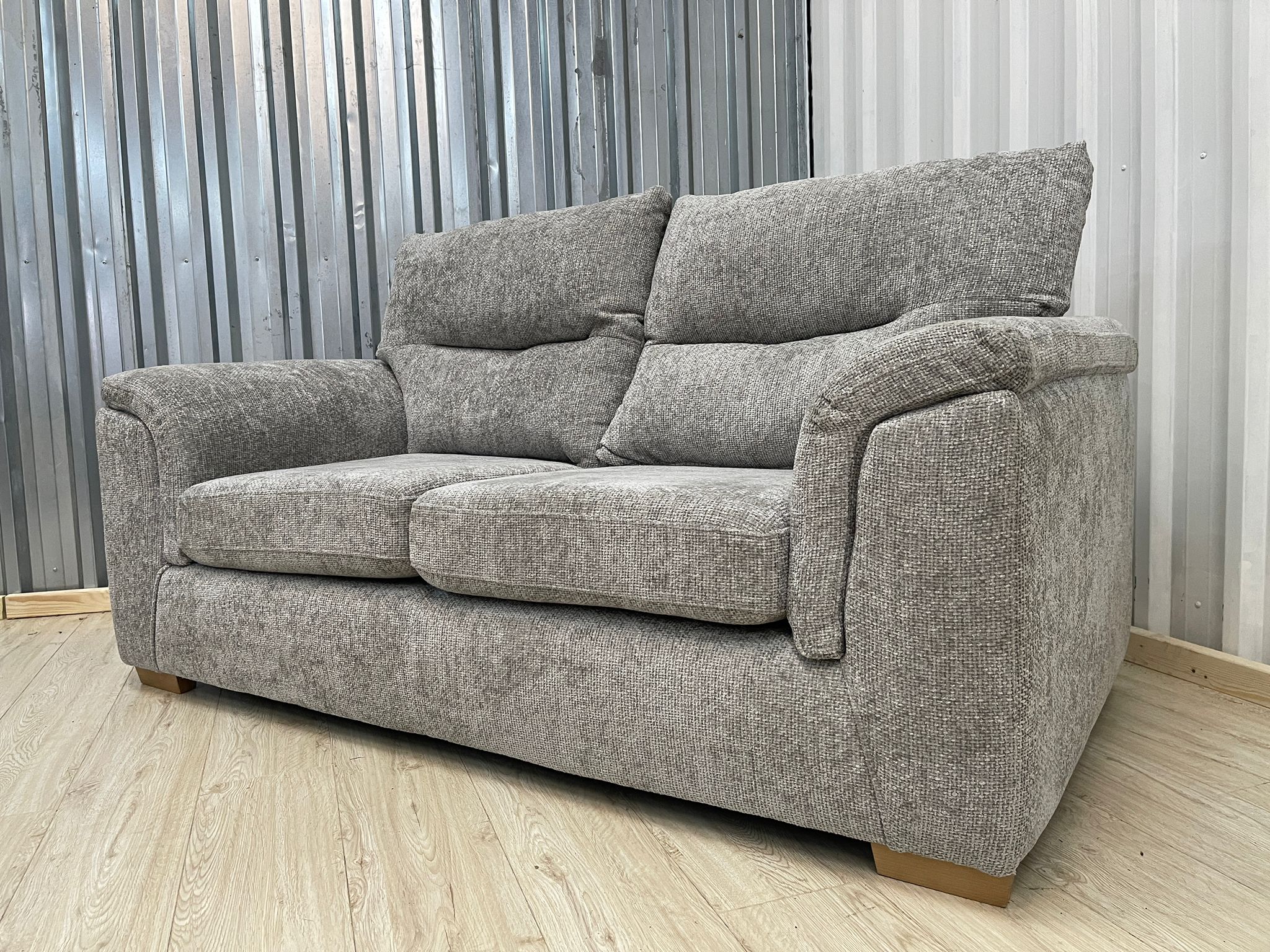 Next Hayden Highback Woven Chenille Easy Clean Light Grey 2 Seater