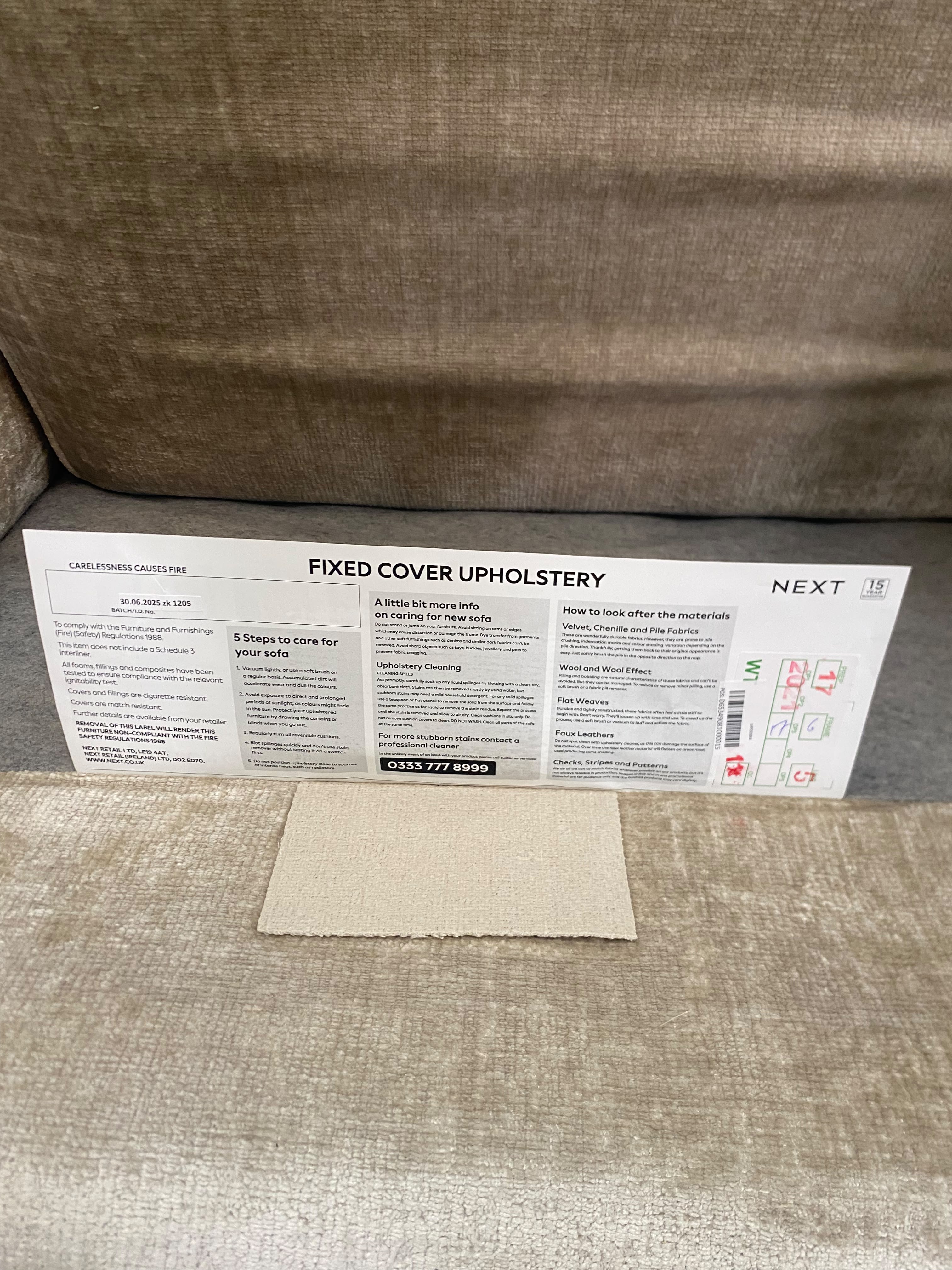Next Gosford High Back Cuddle Cotswold Chenille Light Natural