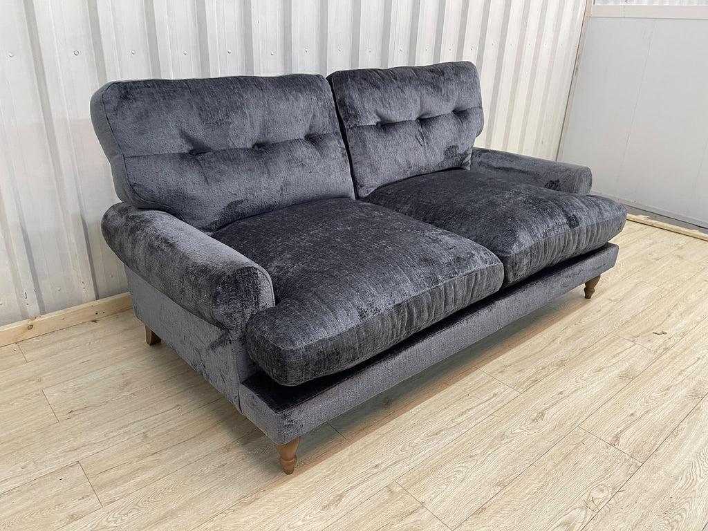 Next Erin Buttoned Back Deep Relaxed Plush Chenille Slate Blue 3 Seater Small Sofa