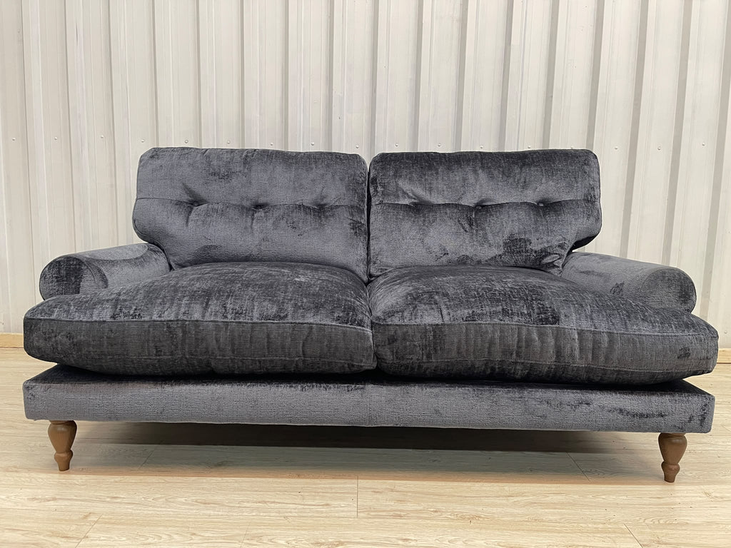 Next Erin Buttoned Back Deep Relaxed Plush Chenille Slate Blue 3 Seater Small Sofa
