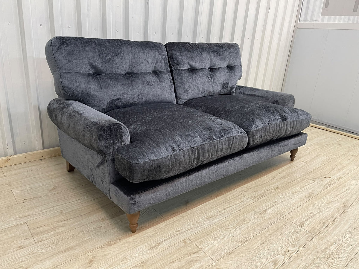 Next Erin Buttoned Back Deep Relaxed Plush Chenille Slate Blue 3 Seater Small Sofa