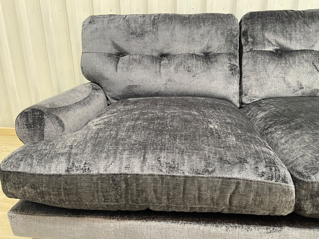 Next Erin Buttoned Back Deep Relaxed Plush Chenille Slate Blue 3 Seater Small Sofa