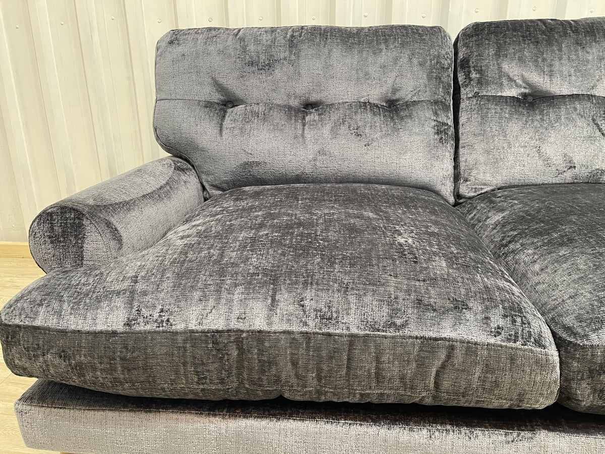 Next Erin Buttoned Back Deep Relaxed Plush Chenille Slate Blue 3 Seater Small Sofa