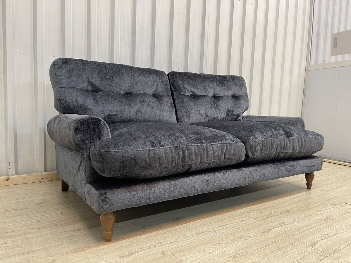 Next Erin Buttoned Back Deep Relaxed Plush Chenille Slate Blue 3 Seater Small Sofa