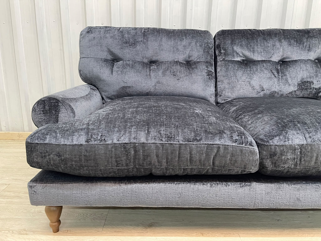Next Erin Buttoned Back Deep Relaxed Plush Chenille Slate Blue 3 Seater Small Sofa