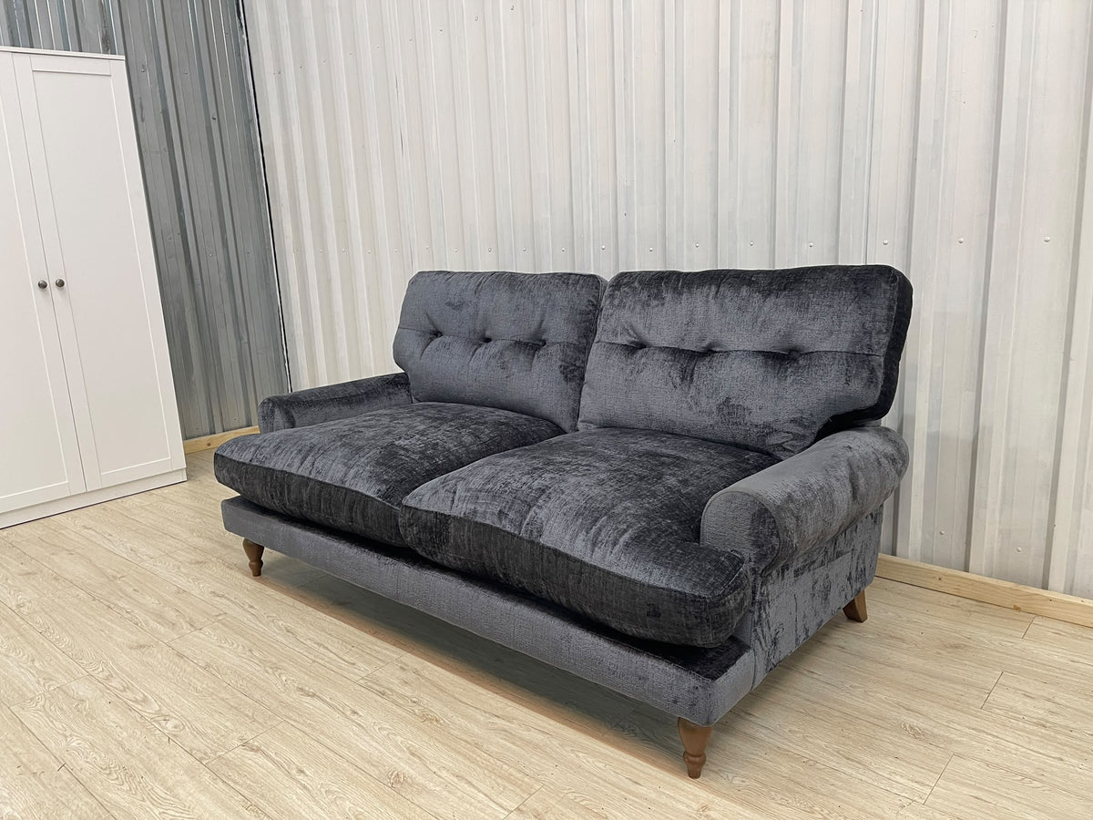 Next Erin Buttoned Back Deep Relaxed Plush Chenille Slate Blue 3 Seater Small Sofa