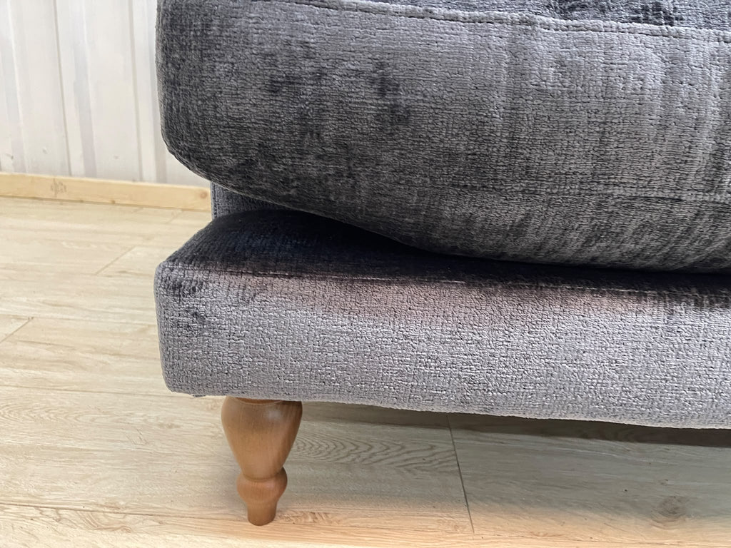 Next Erin Buttoned Back Deep Relaxed Plush Chenille Slate Blue 3 Seater Small Sofa