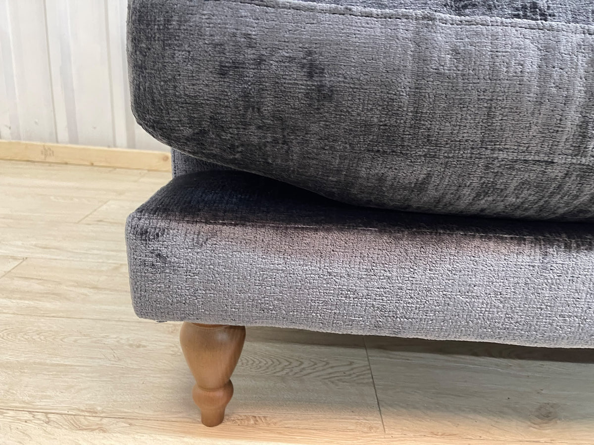 Next Erin Buttoned Back Deep Relaxed Plush Chenille Slate Blue 3 Seater Small Sofa