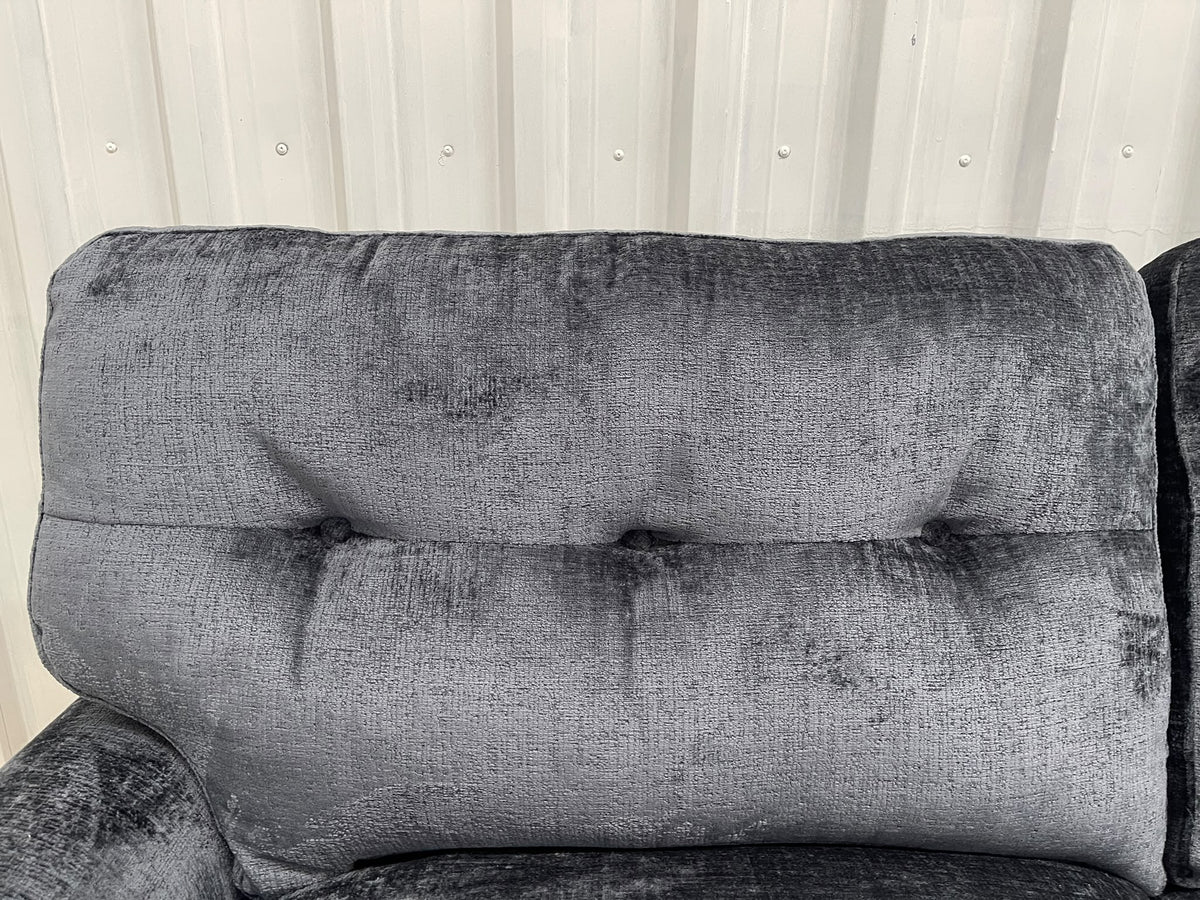 Next Erin Buttoned Back Deep Relaxed Plush Chenille Slate Blue 3 Seater Small Sofa