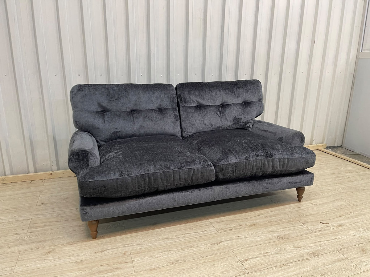 Next Erin Buttoned Back Deep Relaxed Plush Chenille Slate Blue 3 Seater Small Sofa