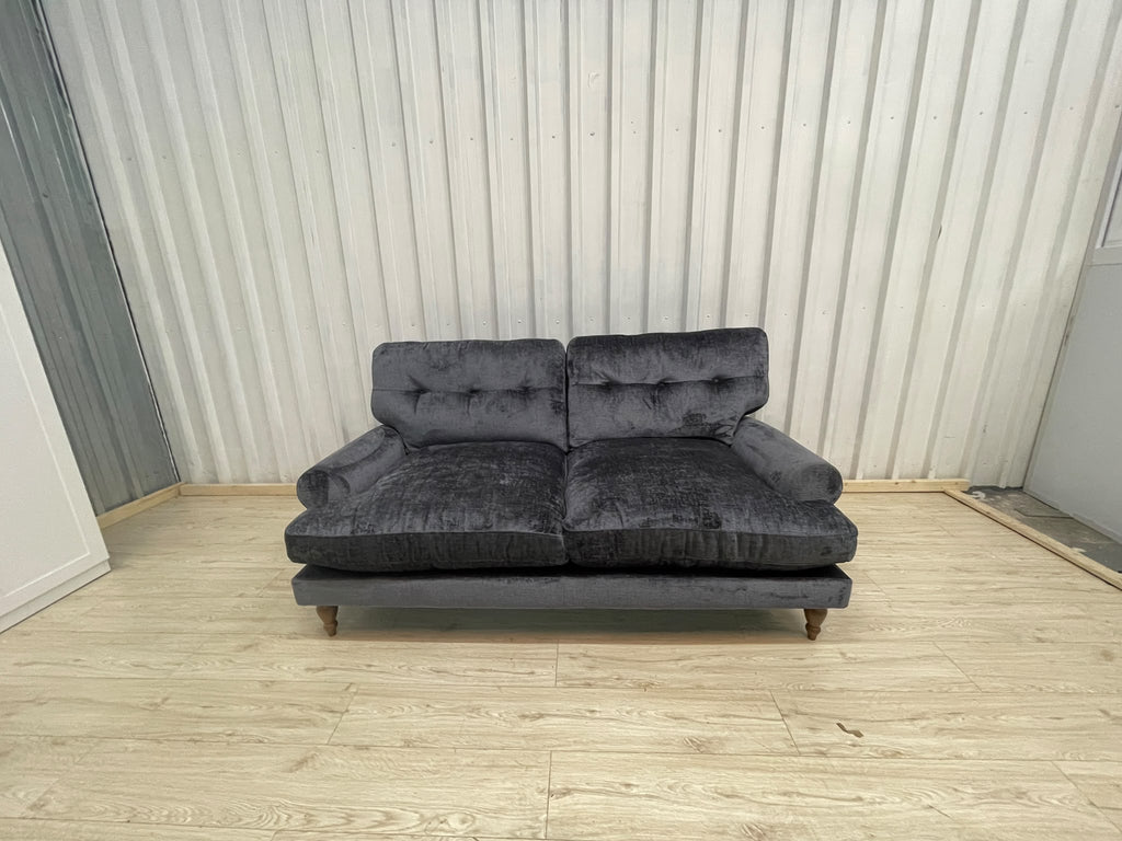 Next Erin Buttoned Back Deep Relaxed Plush Chenille Slate Blue 3 Seater Small Sofa