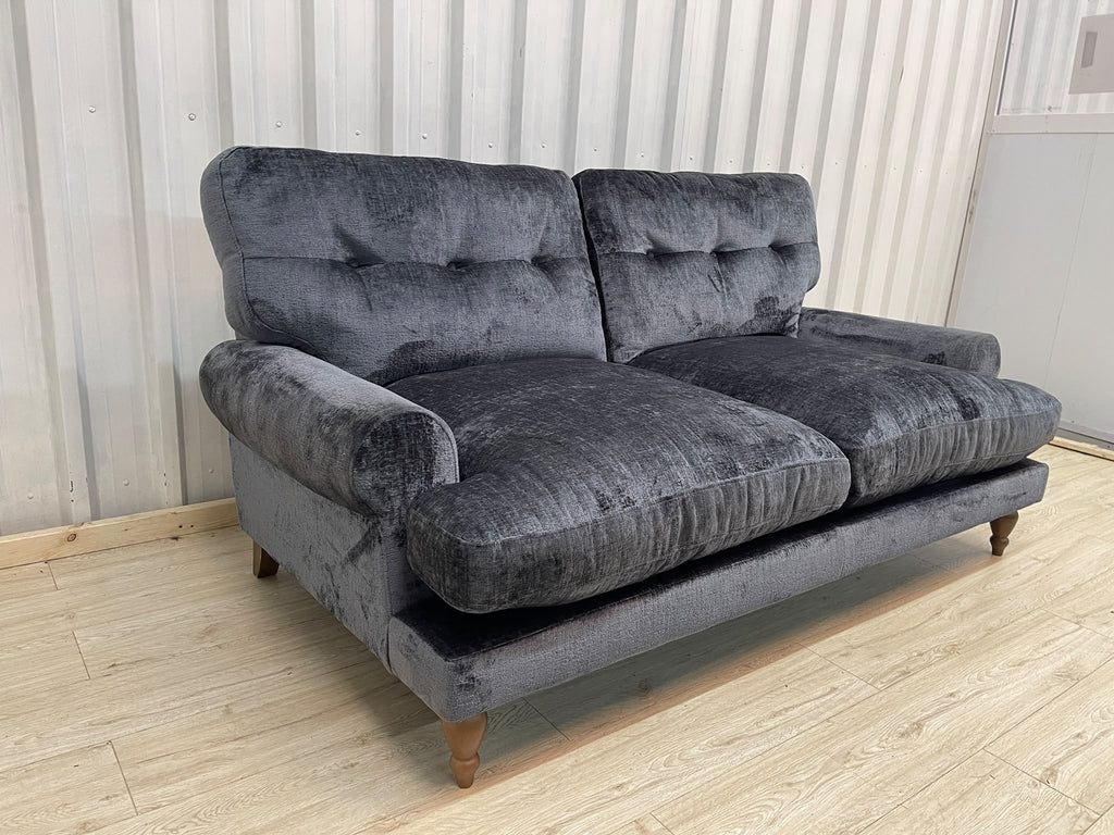 Next Erin Buttoned Back Deep Relaxed Plush Chenille Slate Blue 3 Seater Small Sofa