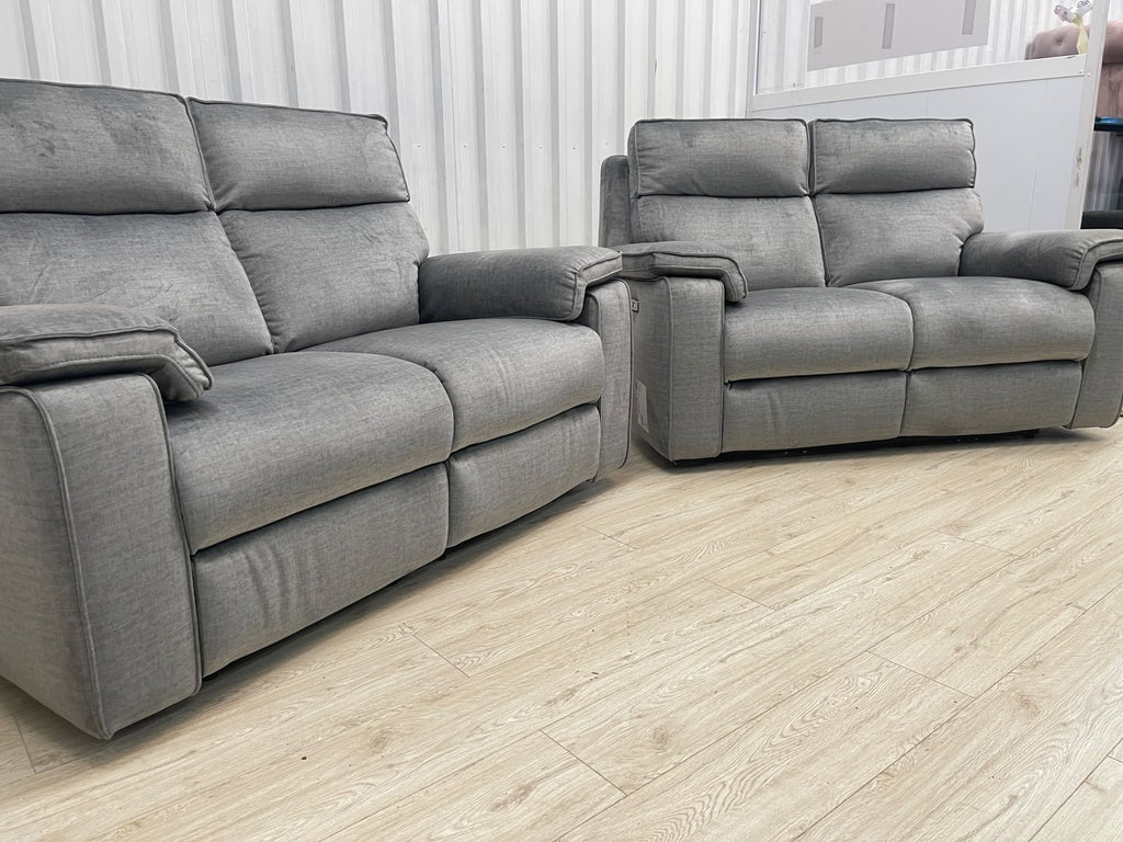 Oak Furniture Land Plush Silver Selby 2 Seater Electric Recliner Set