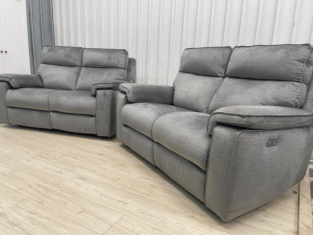 Oak Furniture Land Plush Silver Selby 2 Seater Electric Recliner Set