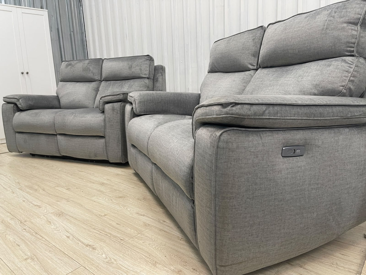 Oak Furniture Land Plush Silver Selby 2 Seater Electric Recliner Set