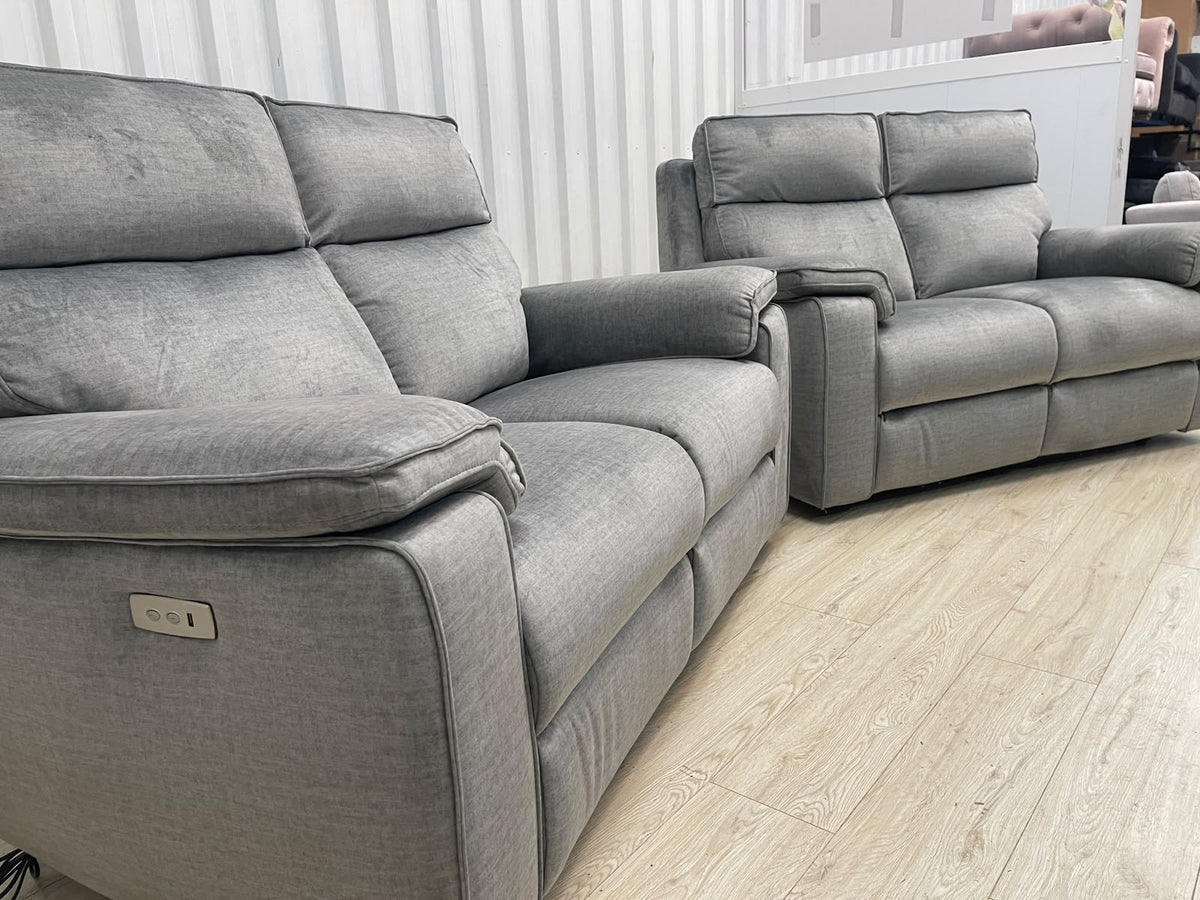 Oak Furniture Land Plush Silver Selby 2 Seater Electric Recliner Set