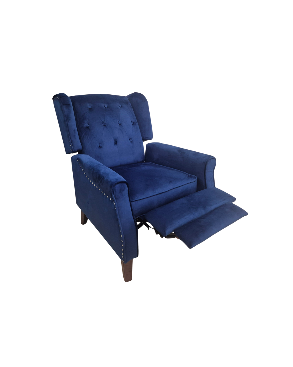 Marianna Blue Velvet Manual Recliner Wingback Chair