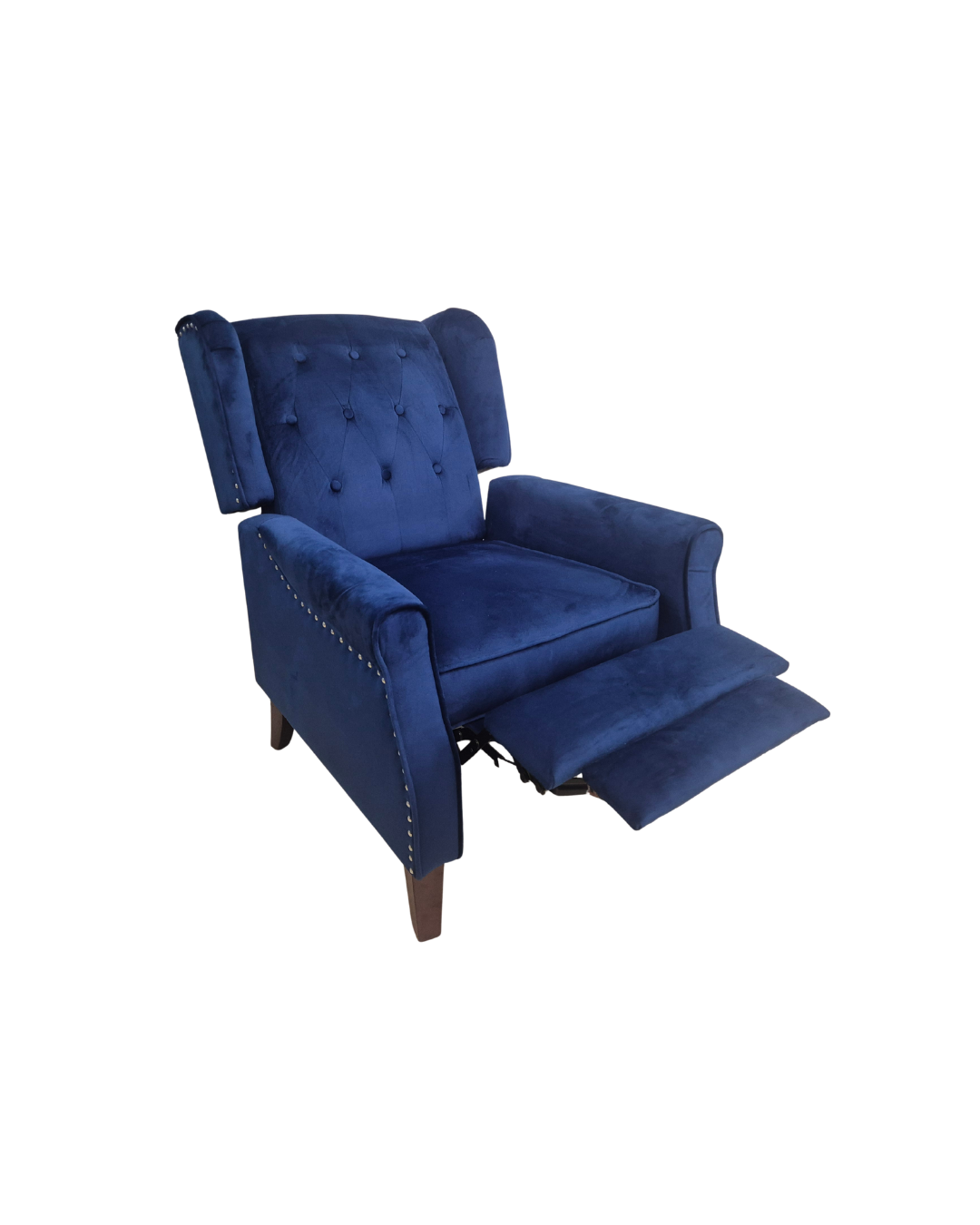 Marianna Blue Velvet Manual Recliner Wingback Chair