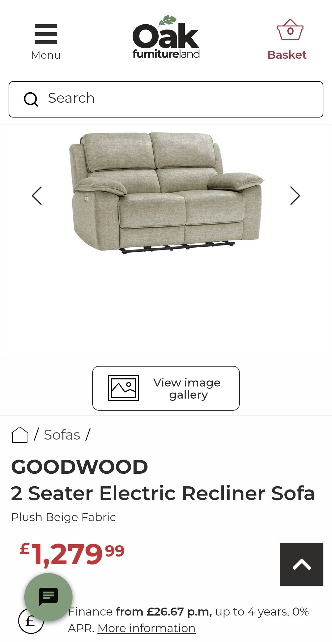 Oak Furniture Land Plush Beige Selby 2 Seater Electric Recliner