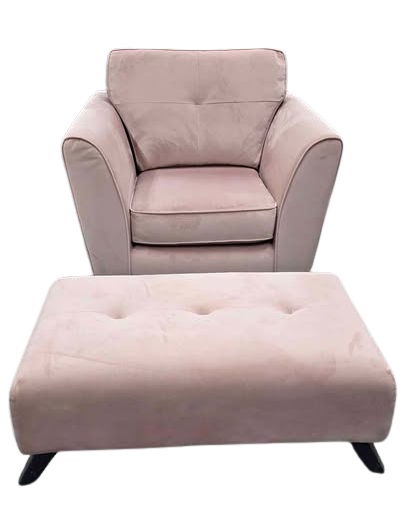 DFS Armchair & Footstool in Pink Velvet