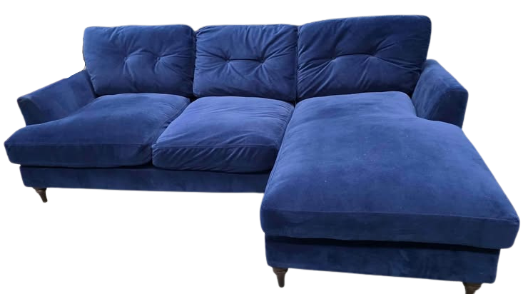 Blue sectional sofa on a white background