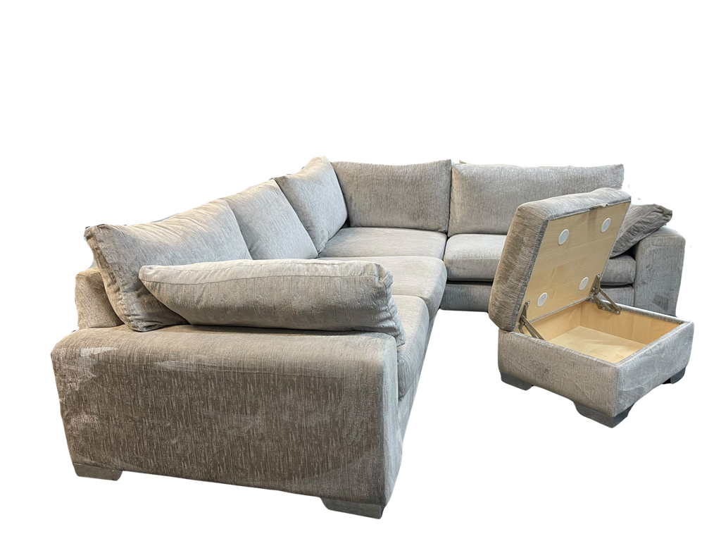 Sofology Coco Medusa Silver Corner Sofa + Storage Footstool