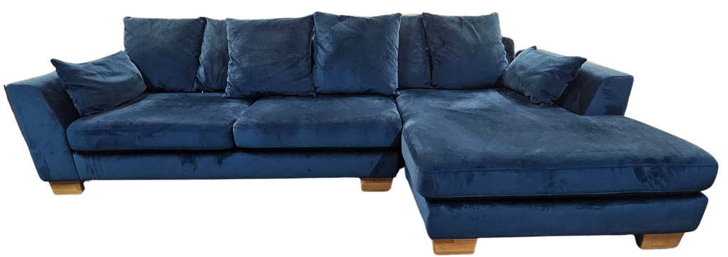 DFS Plush Blue Velvet Corner Sofa