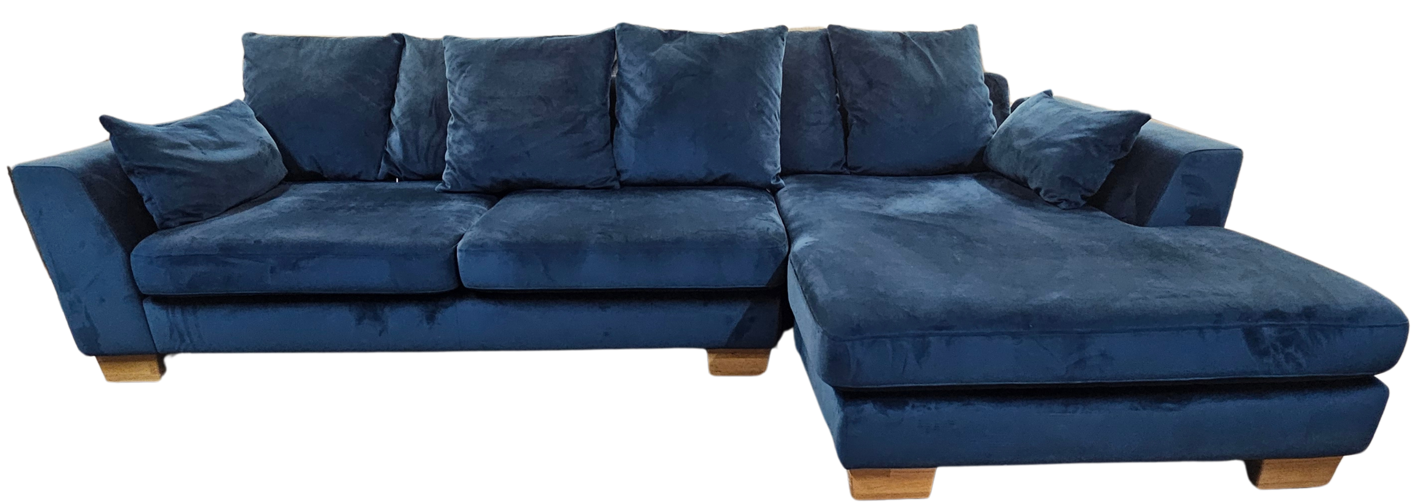 DFS Plush Blue Velvet Corner Sofa