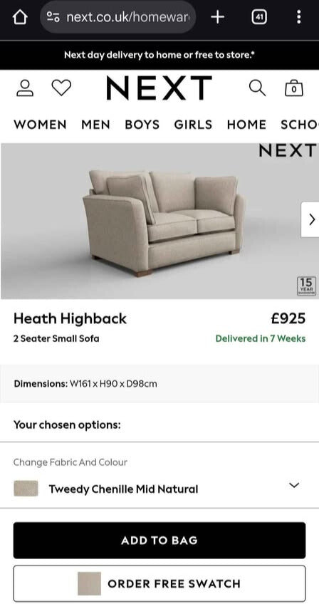 Next Heath Highback Small Two Seater