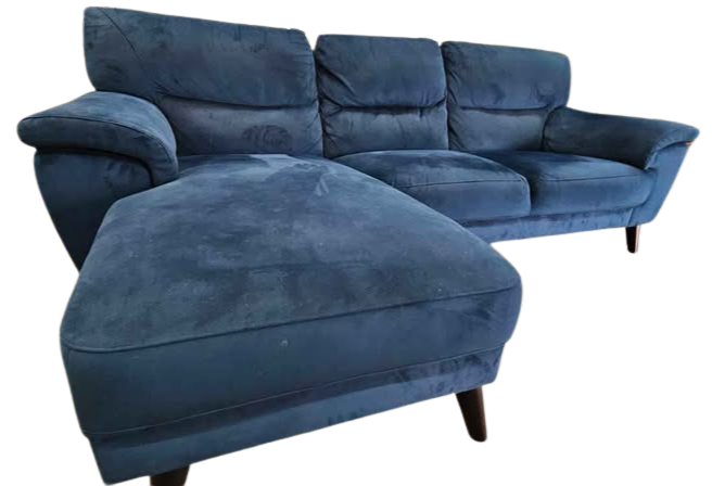 DFS Fargo Velvet Left Hand Facing Chaise End Sofa – Blue