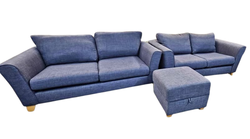 Sofology Navy Blue Sofa Set – 2 Seater + 3 Seater + Storage Footstool