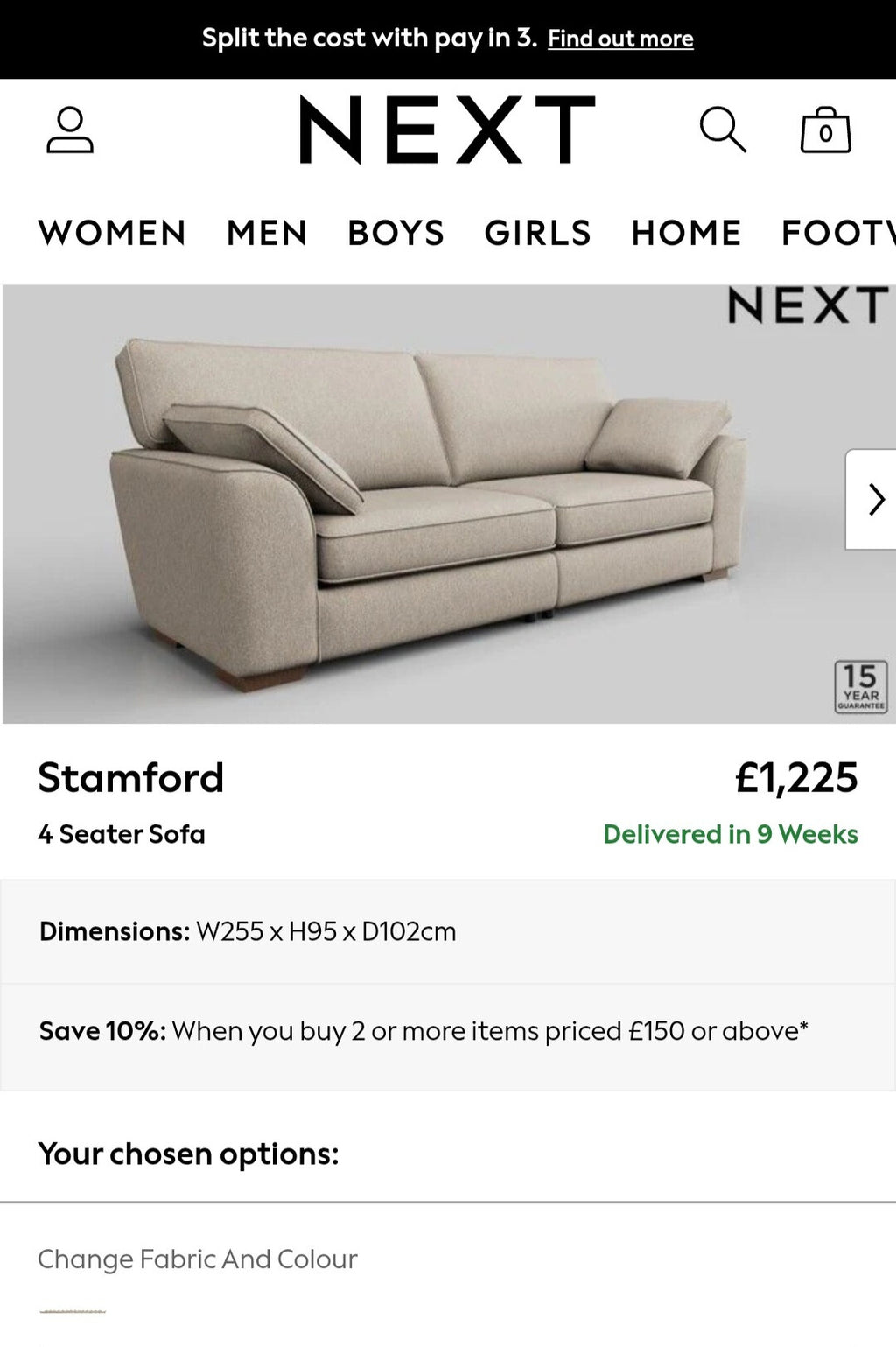 Next Stamford Neutral Four Seater