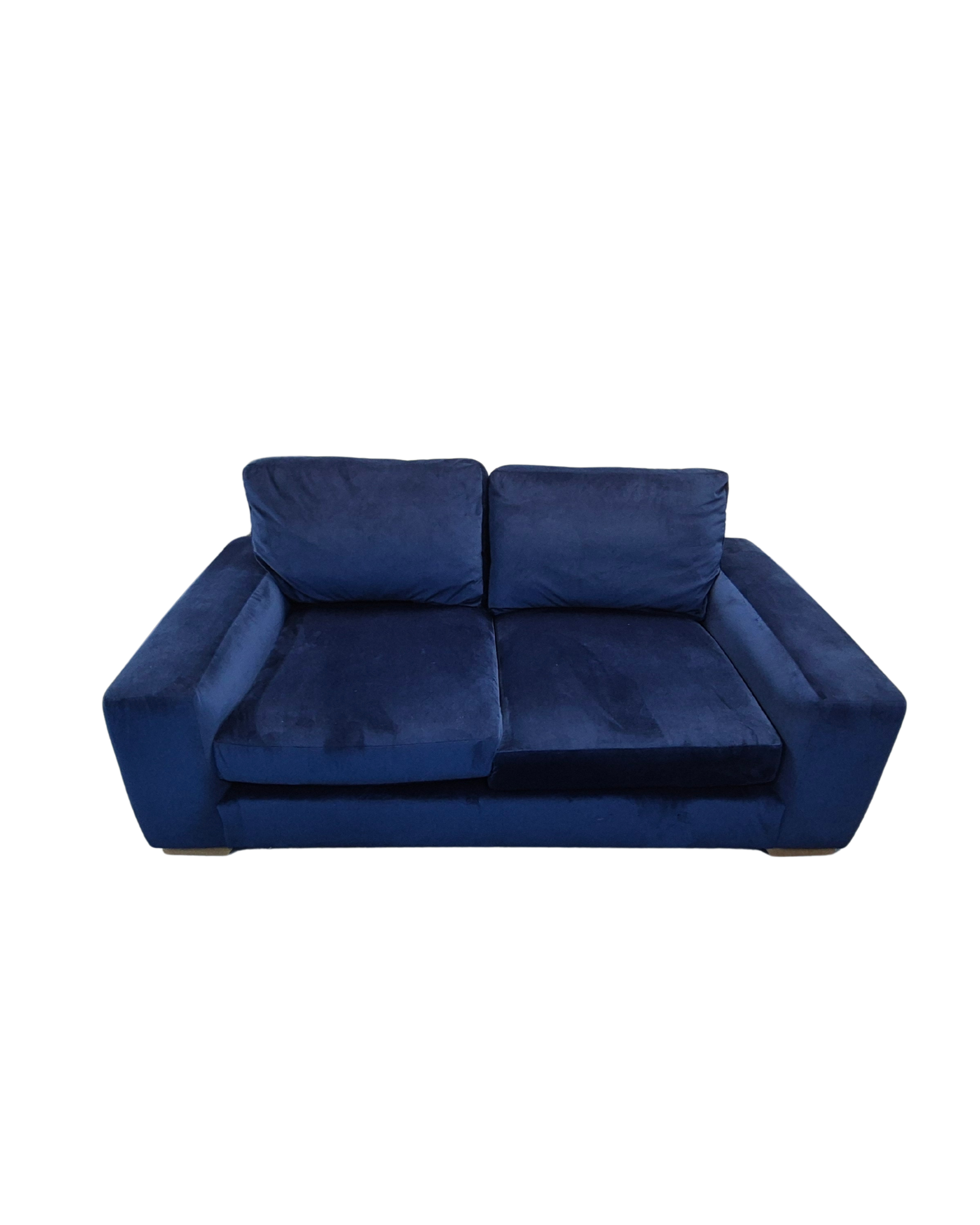 Next Houghton Navy Blue Plush Velvet Easy Clean 3 Seater Small Sofa