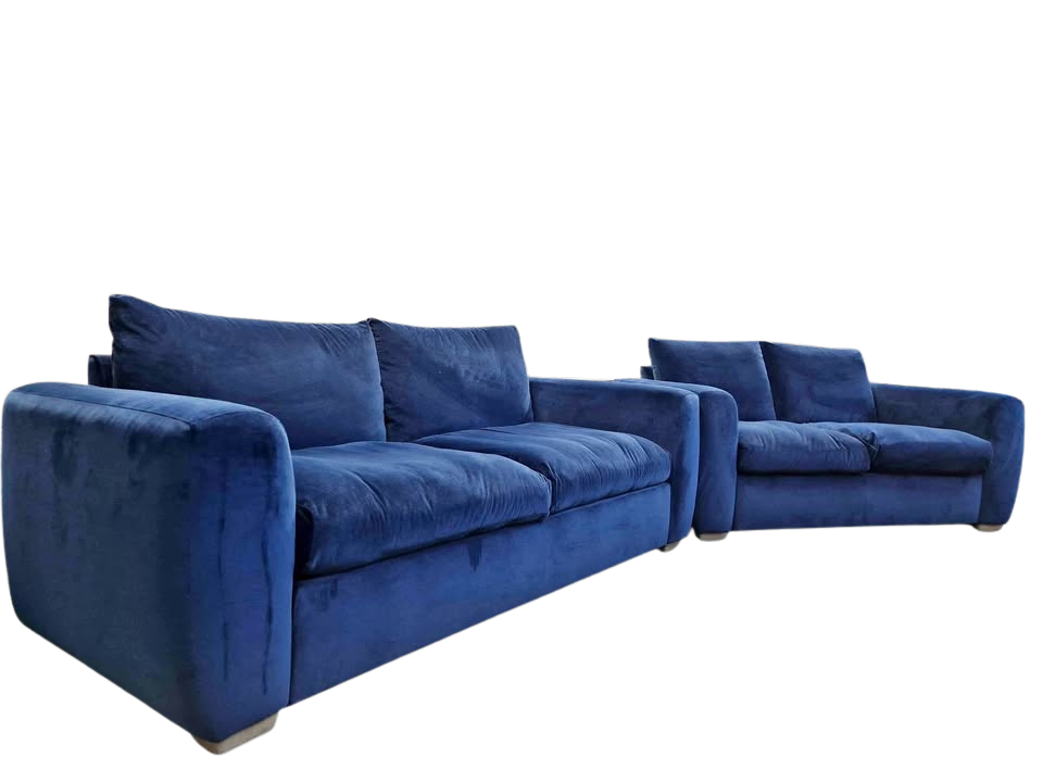 Snug Shack Blue Velvet Sofa Set – 3 Seater + 2 Seater with Storage