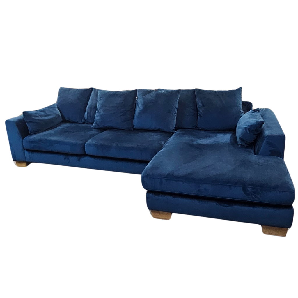 DFS Plush Blue Velvet Corner Sofa