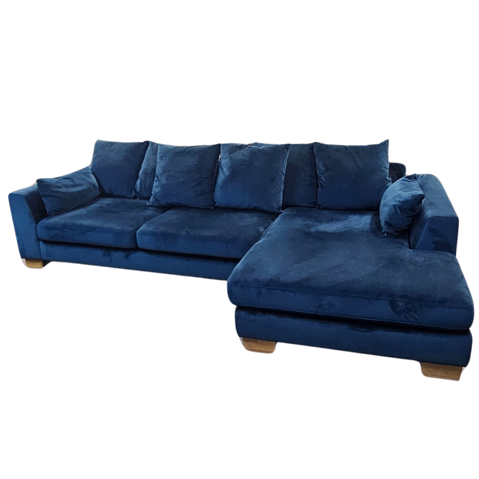 DFS Plush Blue Velvet Corner Sofa