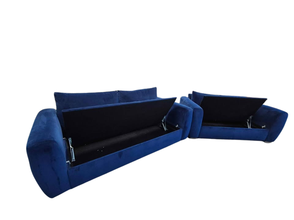 Snug Shack Blue Velvet Sofa Set – 3 Seater + 2 Seater with Storage