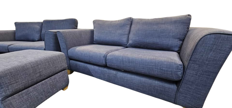Sofology Navy Blue Sofa Set – 2 Seater + 3 Seater + Storage Footstool