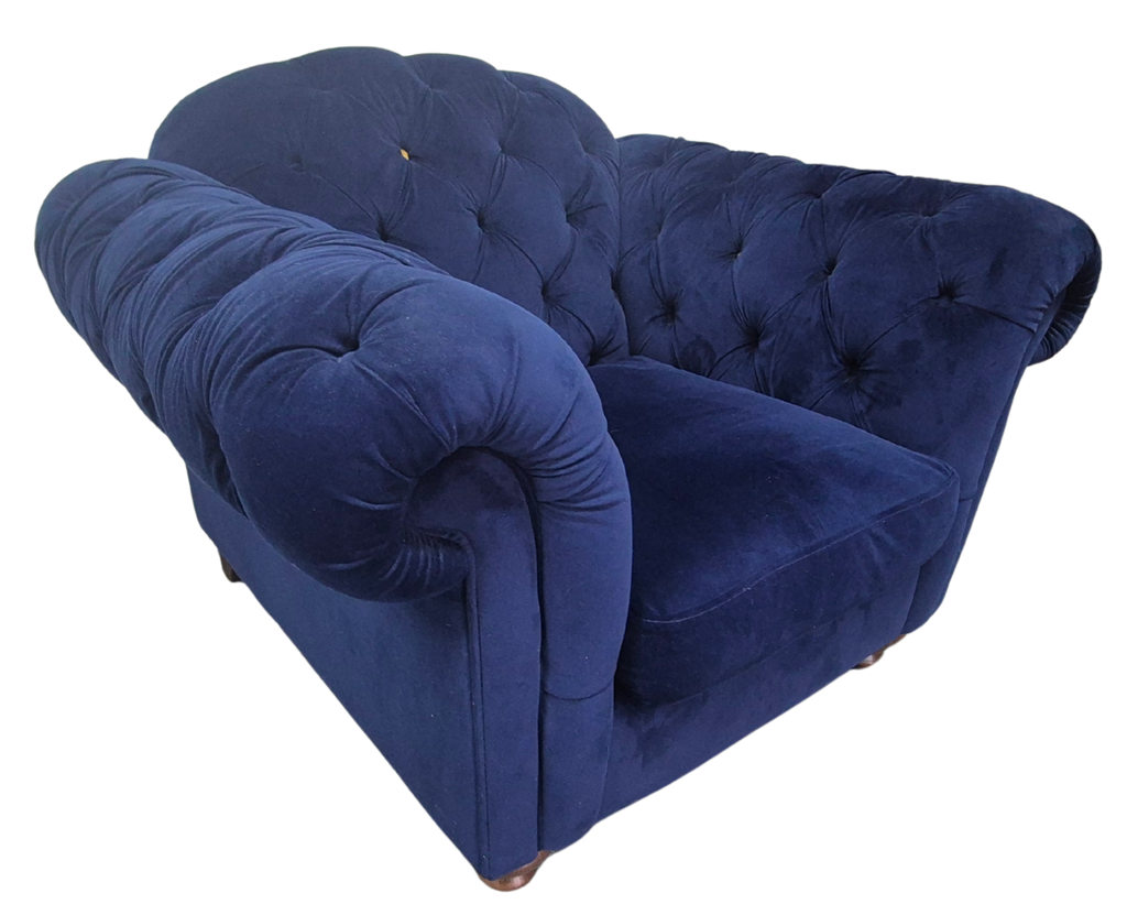 DFS Blue Velvet Armchair part of the Joules Windsor Range in a Deluxe Velvet Fabric.