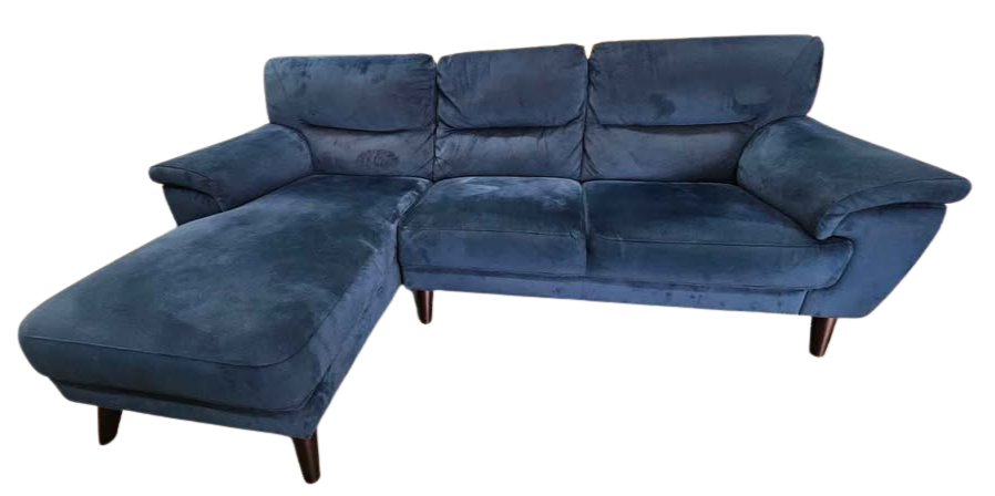 DFS Fargo Velvet Left Hand Facing Chaise End Sofa – Blue
